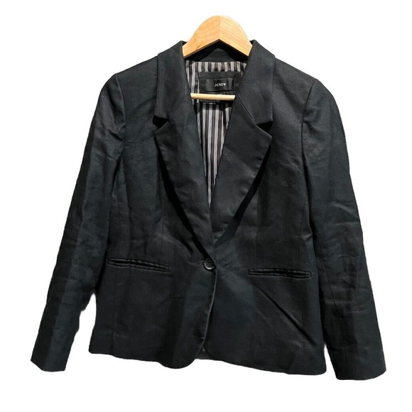 J.Crew Black Parke Single Button Linen Blend Career Blazer Jacket Size 10P - Picture 1 of 5